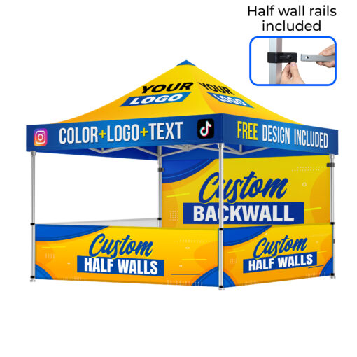 10x10 Custom Canopy Tent with Full Wall and Three Half Walls